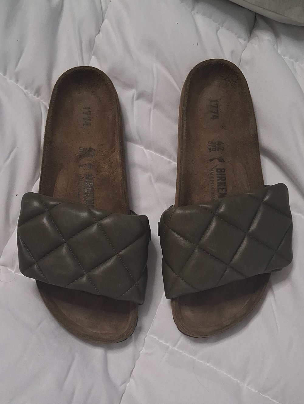 Birkenstock Quilted Slide Sandals in Olive Green